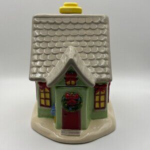 NEW IN BOX Temp-rations by Tara 8 oz Christmas Village House ceramic canister